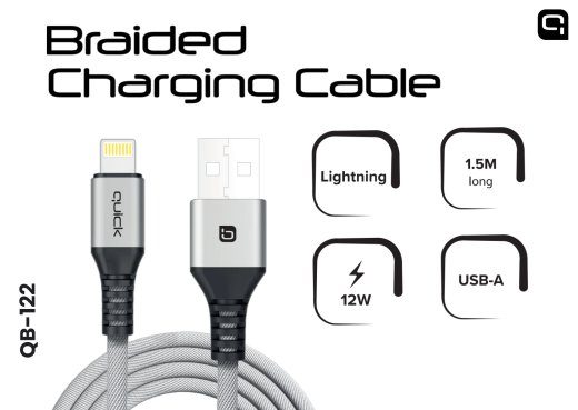 Quick QB-122 Pintas Krovimo ir duomenų kabelis USB į Lightning 1.5m