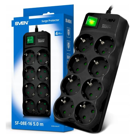 SVEN SF-08E-16 Pagarinātājs 8 kontaktligzdas