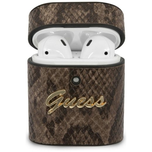 Guess GUACA2PUSNSMLBR Aizsargapvalks priekš AirPods Python Collection / brūns