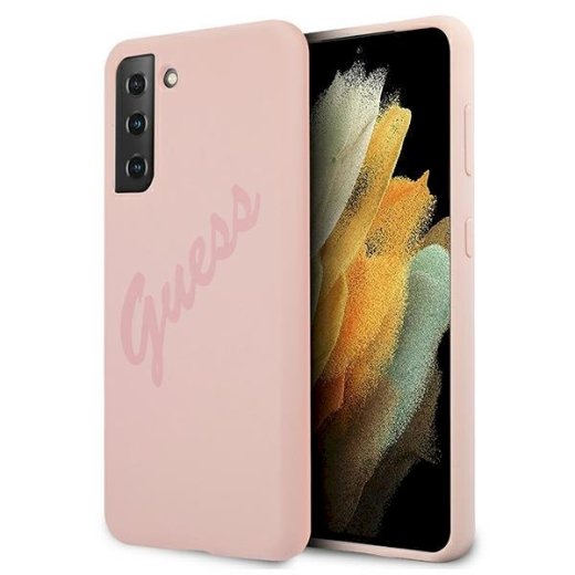 Guess GUHCS21MLSVSPI Script Vintage Hardcase Aizsargapvalks priekš Samsung Galaxy S21+ G996 / rozā