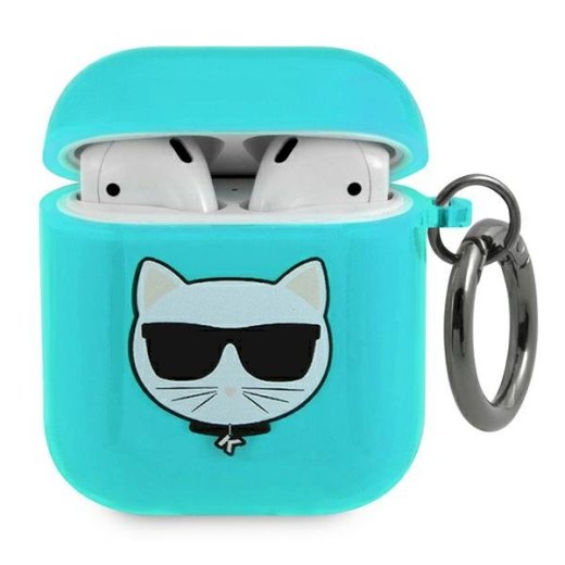 Karl Lagerfeld KLA2UCHFL Aizsargapvalks priekš AirPods Choupette / zils