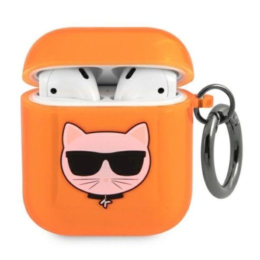 Karl Lagerfeld KLA2UCHFO AirPods cover Aizsargapvalks priekš Choupette / oranžs