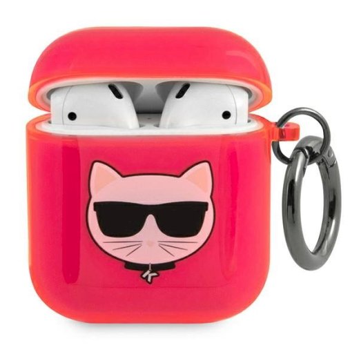Karl Lagerfeld KLA2UCHFP Aizsargapvalks priekš AirPods Choupette / rozā