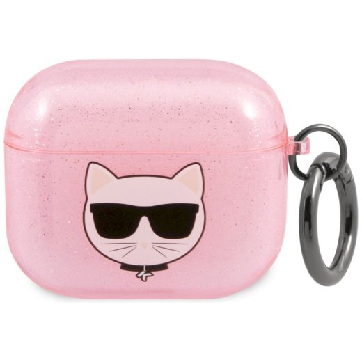 Karl Lagerfeld KLA3UCHGP Aizsargapvalks priekš AirPods 3 Glitter Choupette / rozā