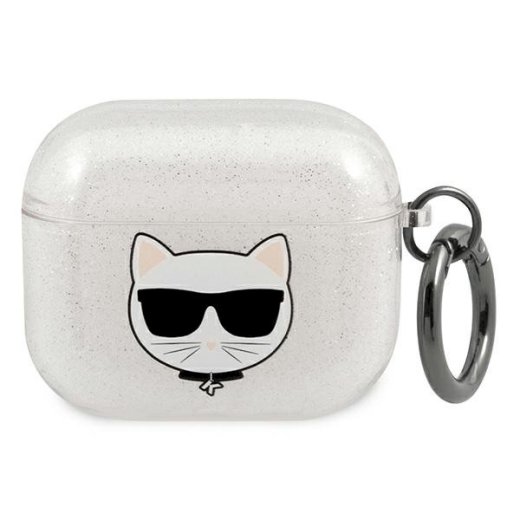 Karl Lagerfeld KLA3UCHGS Aizsargapvalks priekš AirPods 3 Glitter Choupette / sudraba