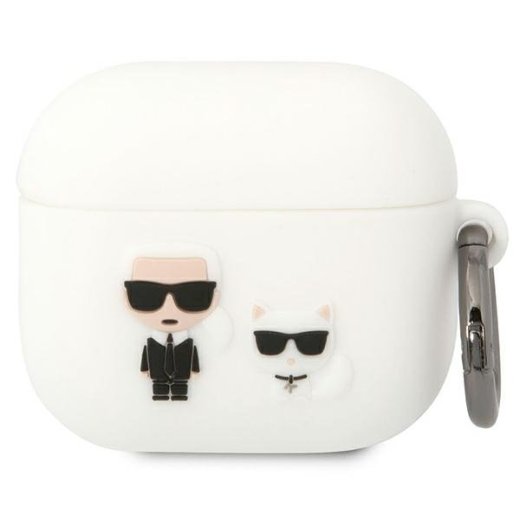 Karl Lagerfeld KLACA3SILKCW Aizsargapvalks priekš AirPods 3 Silicone Karl & Choupette / balts