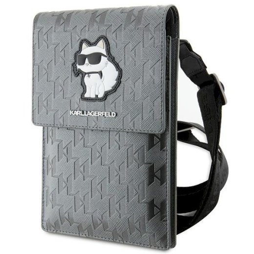Karl Lagerfeld Torebka KLWBSAKHPCG Saffiano Monogram Choupette Telefona maciņš / sudraba