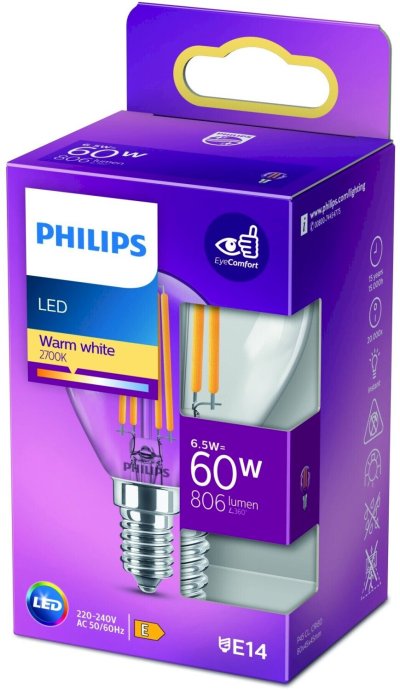 Philips 929002028555 LED spuldze classic E14 60W silti balta P45