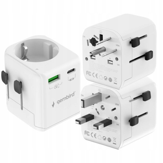 Gembird TPA-EU1A1C20-01-W Universāls ceļojumu adapters 20W