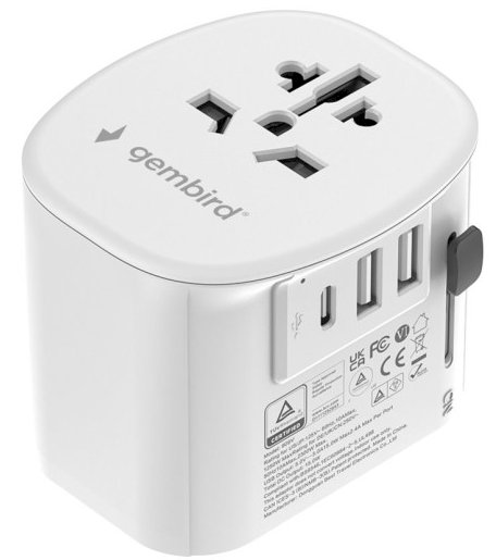 Gembird TPA-EU2A1C15-01-W Universālais ceļojumu adapteris 15W