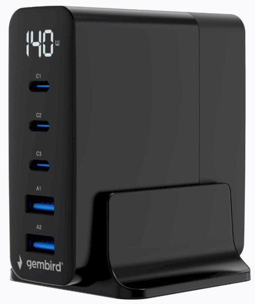 Gembird TA-UC-2A3C-PD140-01-BK 5-portu GaN USB Ātrais