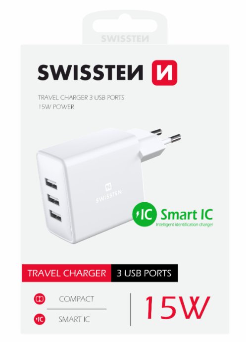 Swissten Smart IC Tīkla Lādētājs 3x