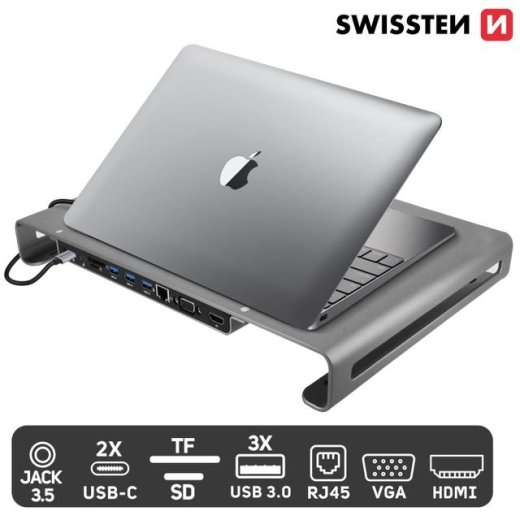 Swissten Daudzfunkcionāla USB-C Klēpjdatora dokstacija /