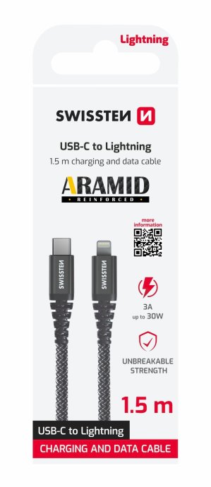 Swissten ARAMID REINFORCED Kabelis USB-C /