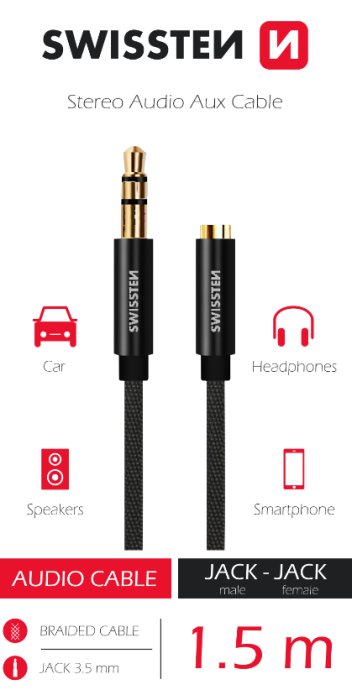 Swissten Textile Audio pagarinātājs 3,5