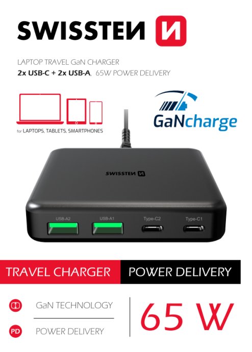 Swissten Desktop GaN Charger Adaperis 2x