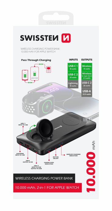 Swissten Bezvadu Power Bank Ārējas uzlādes