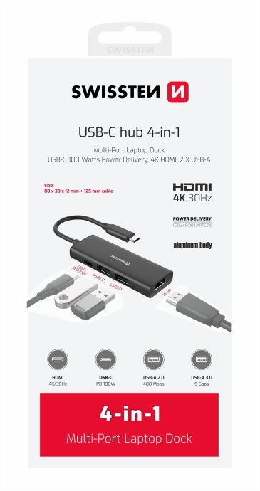 Swissten 4in1 USB-C Hub Daudzportu klēpjdatora