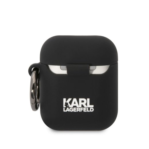 Karl Lagerfeld 3D Logo NFT Karl Head Silicone Case Aizsargapvalks priekš AirPods 1/2 / melns