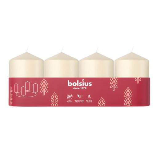 Bolsius Cilindra Sveces 4gab 60x40mm Cream