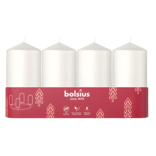 Bolsius Cilindra Sveces 4gab 100x48mm White