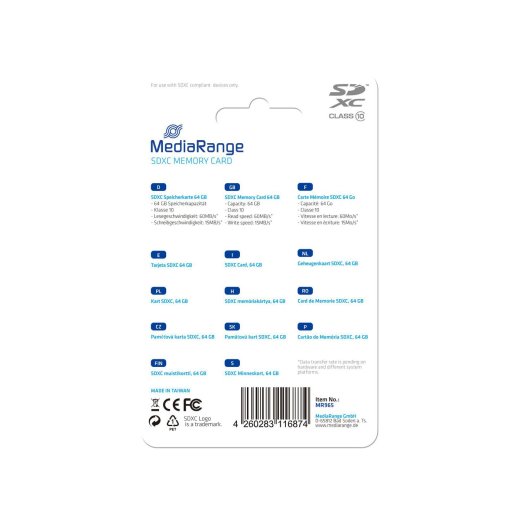 MEDIARANGE SD Card 64GB SDXC CL