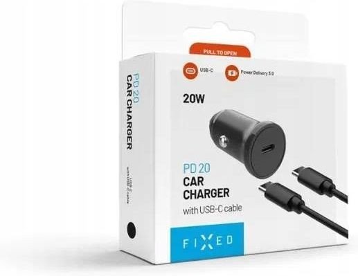 Fixed USB-C Car Charger 20W+ USB-C/USB-C Cable FIXCC20N-CC-BK