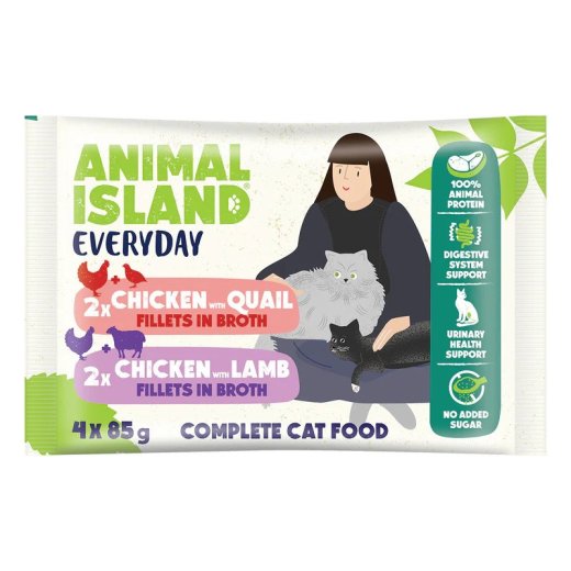 ANIMAL ISLAND Chicken with Quail and Chicken with Lamb Fillet Cans - Wet Cat Food - 4x85g