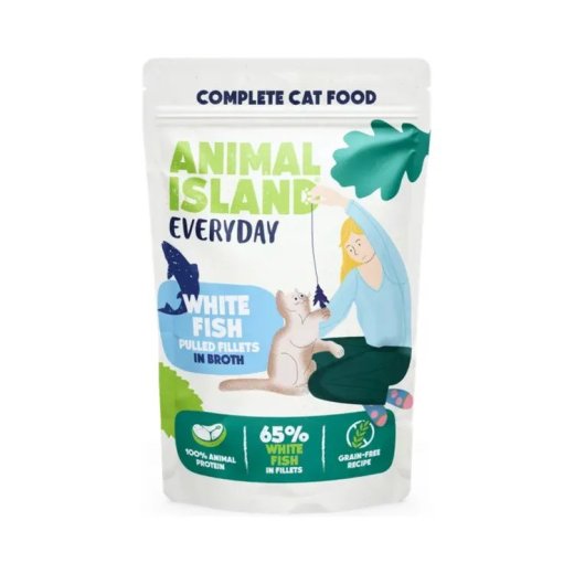 ANIMAL ISLAND Everyday White Fish Fillets in Broth Wet Cat Food - 85g