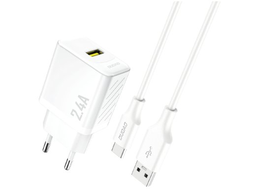 Dudao A23TEU Adapter 12Watt 1xUSB-A (1m USB-A to USB-C cable included) White
