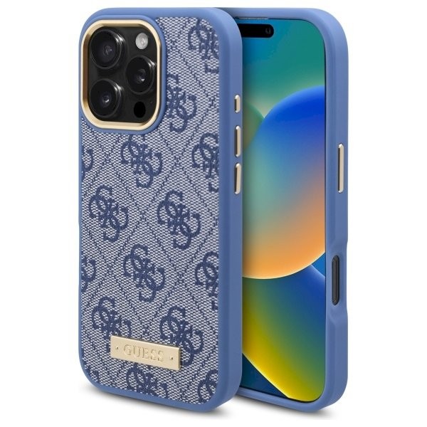 Guess GUHMP16LU4GPRB kõvaümbris 4G Logo Plate MagSafe iPhone 16 Pro 6.3" jaoks / sinine