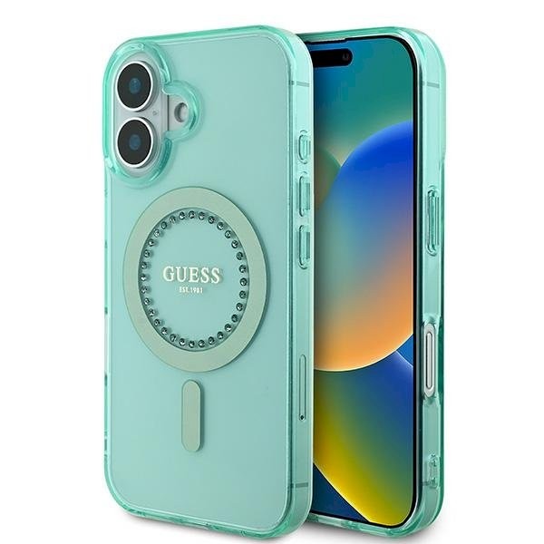 Guess GUHMP16MPFTDTEN kõvaümbris IML Rhinestones MagSafe iPhone 16 Plus 6.7" jaoks / roheline