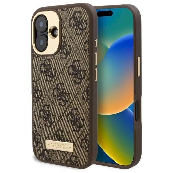 Guess GUHMP16MU4GPRW kõvaümbris 4G Logo Plate MagSafe iPhone 16 Plus 6.7" jaoks / pruun
