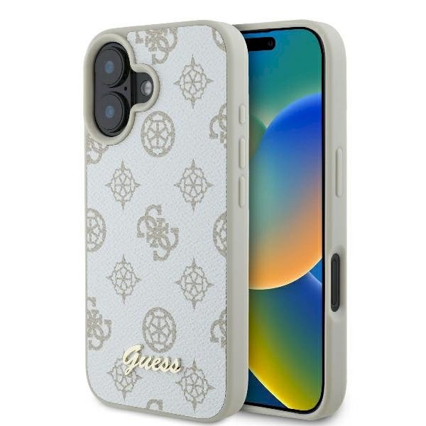 Guess GUHMP16SPGPYSH iPhone 16 6.1" kõvaümbris Peony Script Logo MagSafe / valge