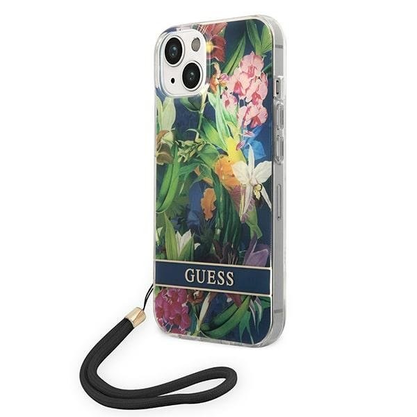 Guess GUOHCP14MHFLSB Hardcase Flower Strap iPhoneile 14 Plus / 15 Plus 6,7" / sinine