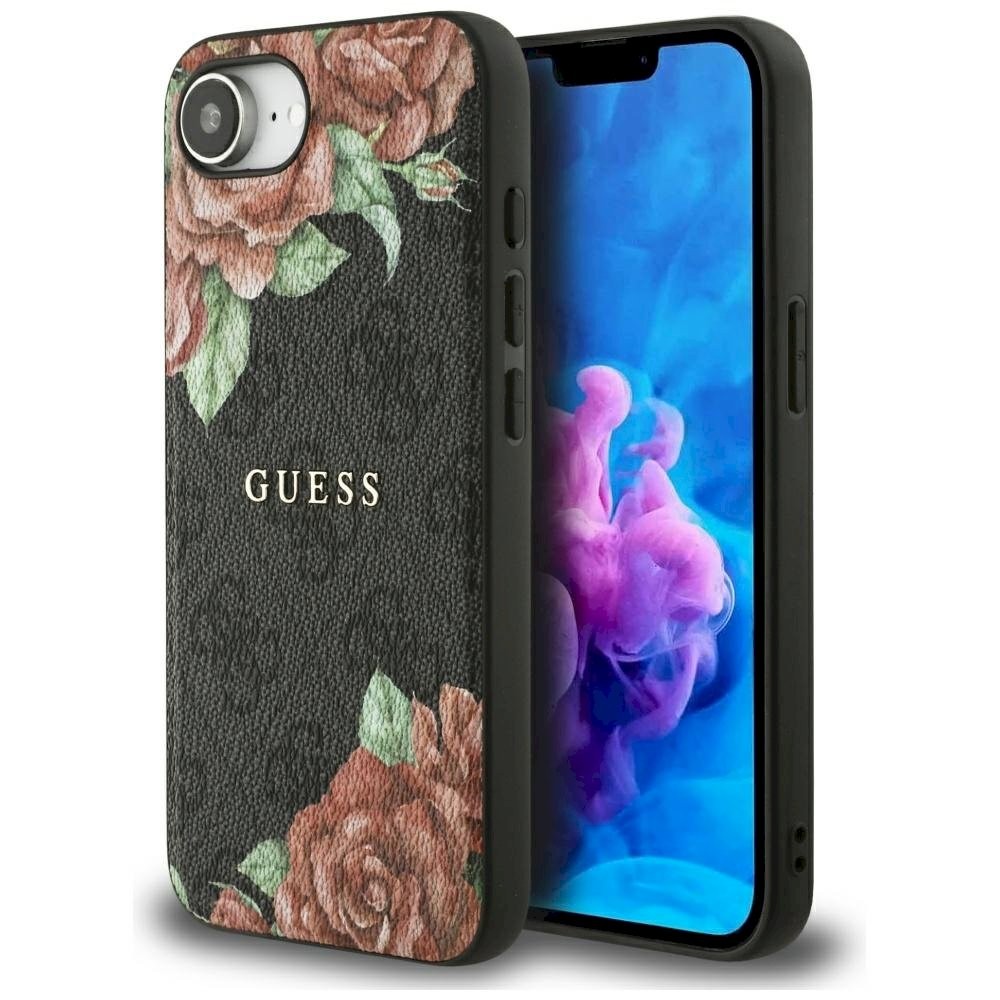 Ümbris Guess 4G lillede print MagSafe Samsung iPhone 16e/17e jaoks / must