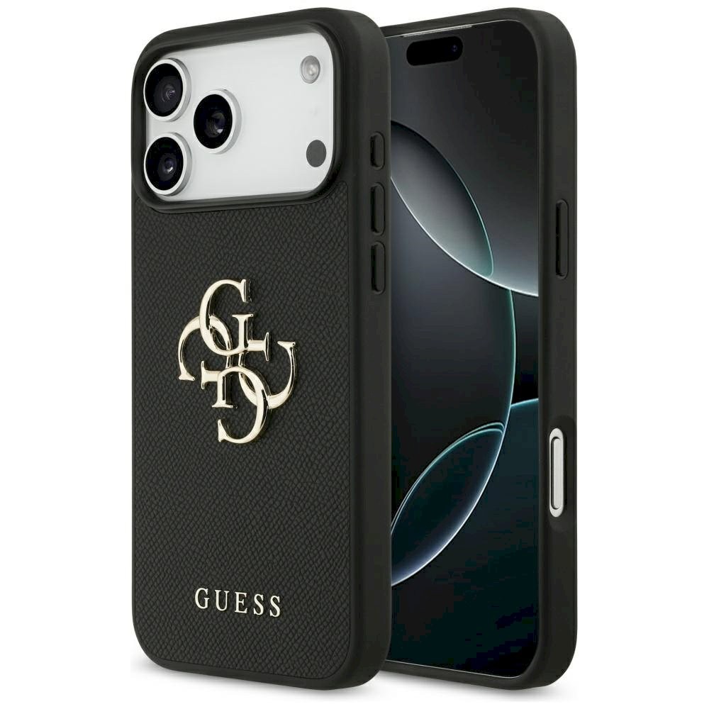 Guess Graanuleeritud Suur 4G & Klassikaline logo ümbris iPhone 17 Pro Max jaoks / must