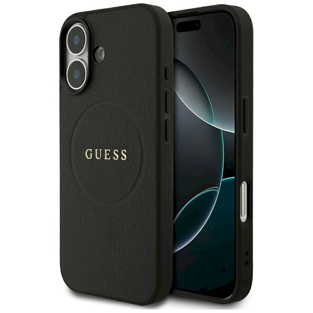 Guess Grained Ring MagSafe ümbris iPhone 17 jaoks / must