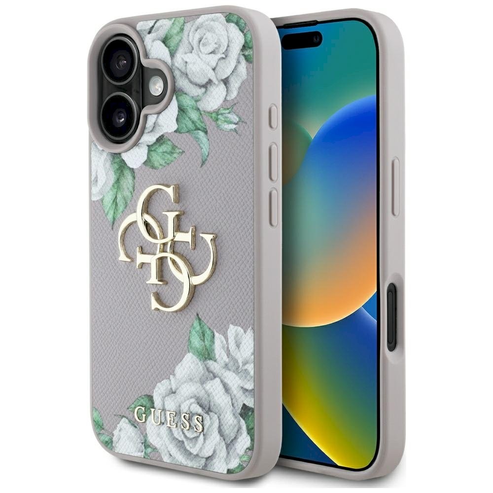 Ümbris Guess Grained Roses Big 4G logo iPhone 16 jaoks / lilla