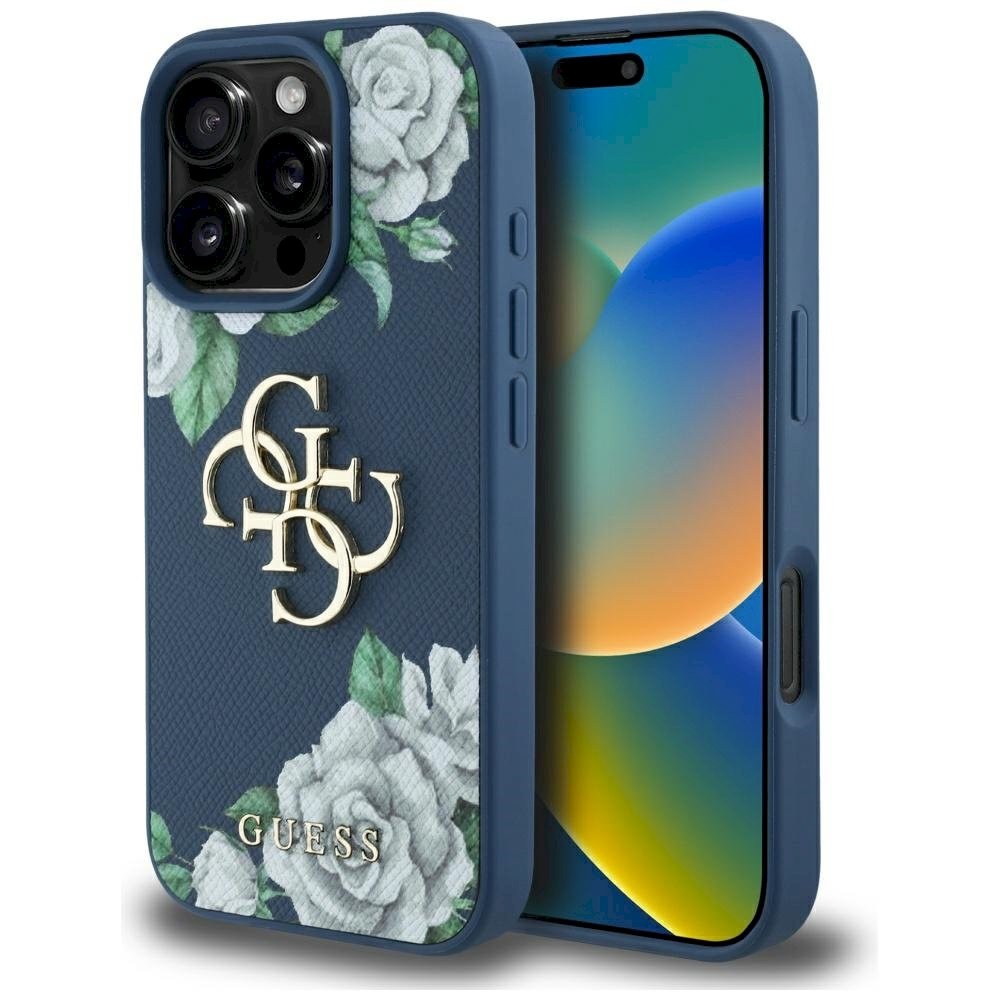 Ümbris Guess Grained Roses Big 4G logo iPhone 16 Pro jaoks / sinine