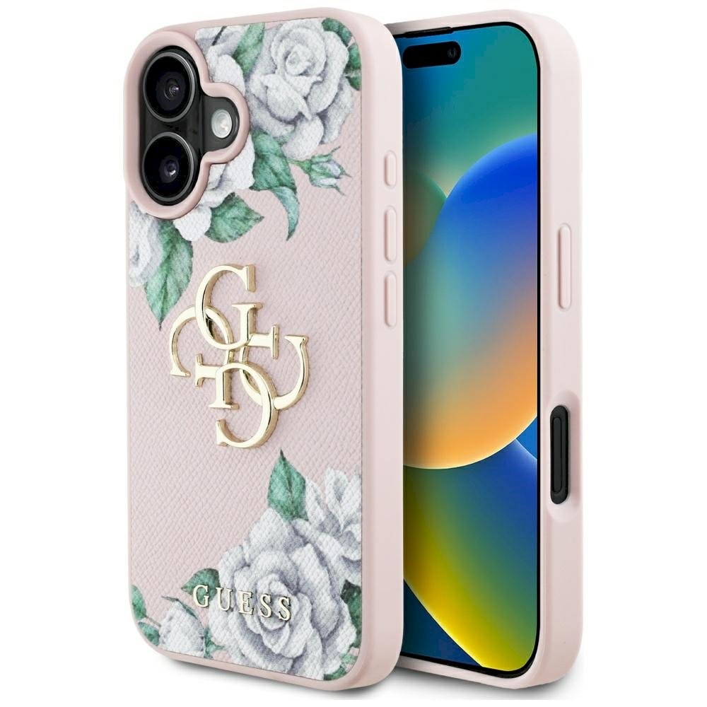 Ümbris Guess Grained Roses Big 4G logo iPhone 16 jaoks / roosa