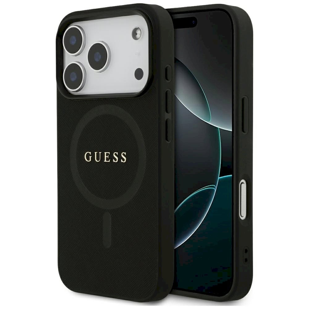 Guess Saffiano Classic Logo MagSafe ümbris iPhone 17 Pro jaoks / must