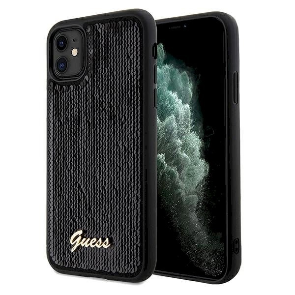 Guess GUHCN61PSFDGSK Sequin Script Metal kõvaümbris iPhone 11 / Xr 6.1" jaoks / must