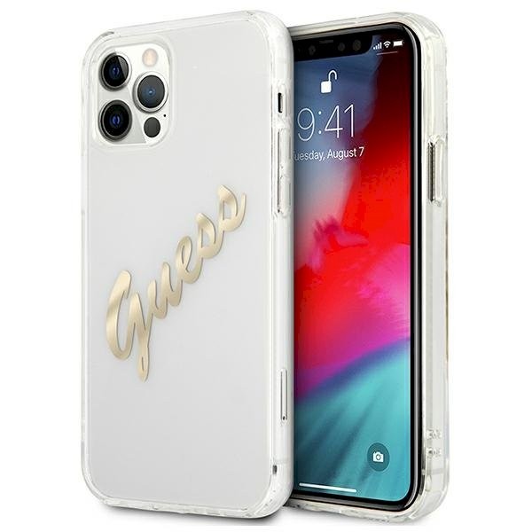 Guess GUHCP12LKTRSVGO iPhone 12 Pro Max 6,7" Läbipaistev kõva ümbris Vintage Script Gold