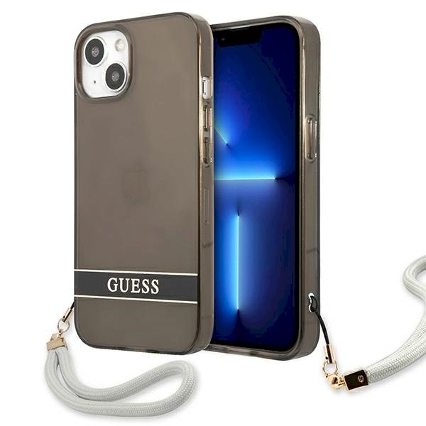Guess GUHCP13SHTSGSK Läbipaistva rihmaga kõva ümbris iPhone 13 mini 5,4" / must