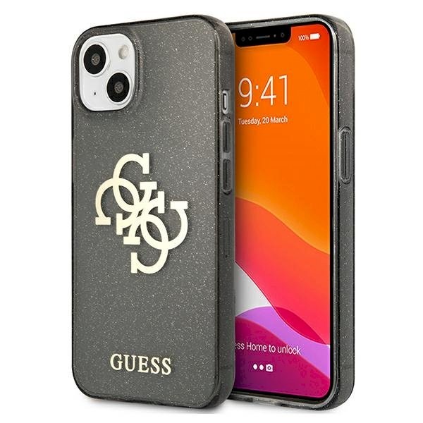 Guess GUHCP13SPCUGL4GBK Gliteeriv 4G suur logo kõva ümbris iPhone 13 mini 5,4" / must