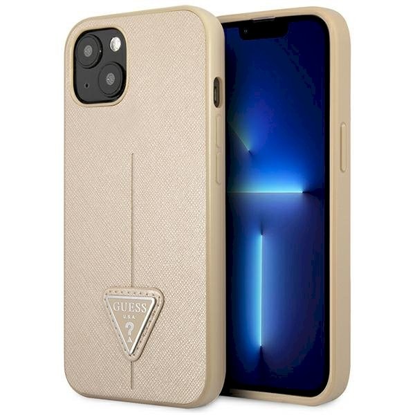 Guess GUHCP13SPSATLE Kõva ümbris Saffiano kolmnurga logo iPhone 13 mini 5,4" / beež