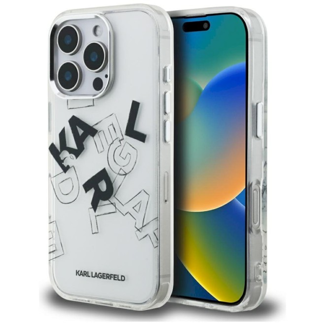 Karl Lagerfeld IML Sketšitud graafika ümbris iPhone 16 Pro jaoks / läbipaistev