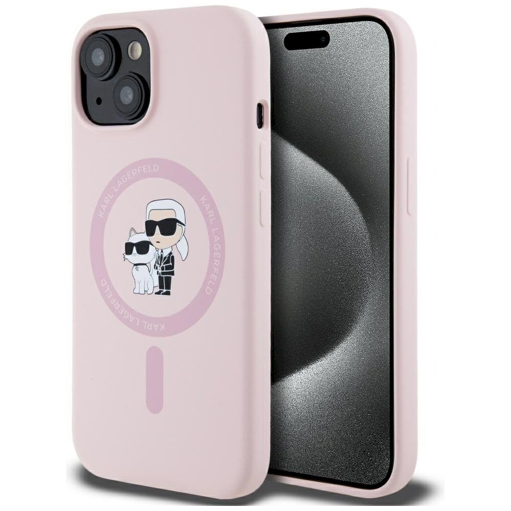 Karl Lagerfeld Silicone Karl&Choupette MagSafe Case iPhone 15 jaoks / roosa