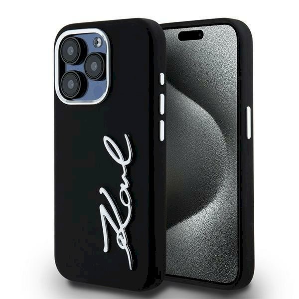 Karl Lagerfeld Silicone Metal Script Logo Case iPhone 15 Pro Max jaoks / must